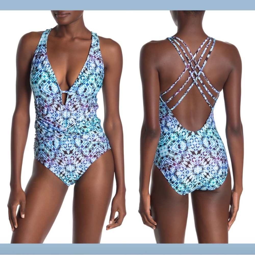 NWT‎ Athena Indigo Plunge V-Neck One-Piece Swimsuit SZ 6